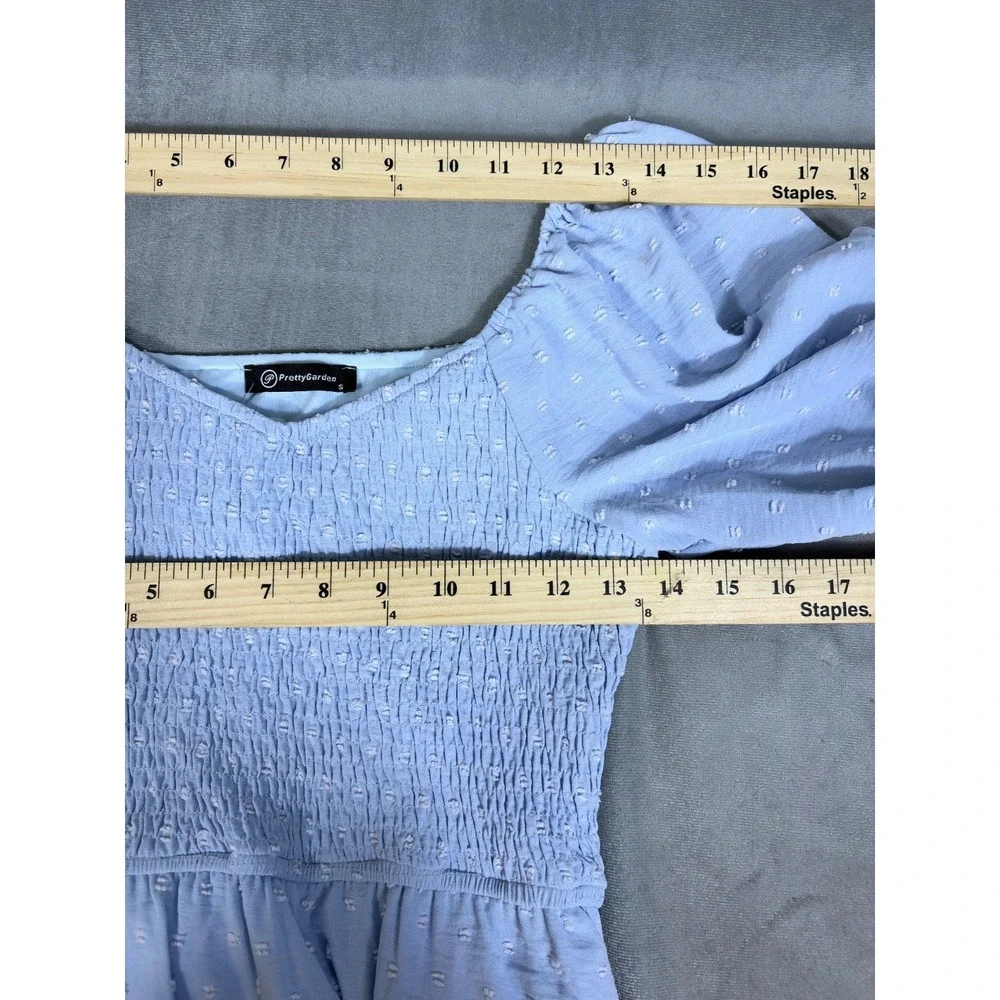 Womens Maxi Dress Blue Smocked Puff Sleeves Tiered Dress Cottagecore S NWT - Picture 8 of 16